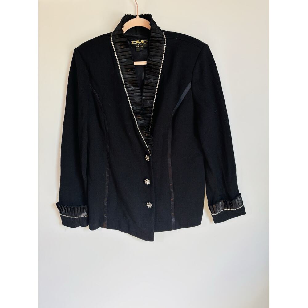 DVC Exclusive Ruffle Metallic Sequined Rhinestone Evening Jacket Black‎ Size 18